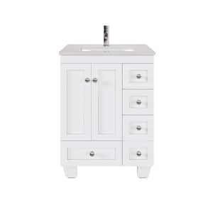 Happy 24 in. W. x 18 in. D White Bathroom Vanity with White Carrara Quartz Vanity Top and Rectangular Undermount Sink
