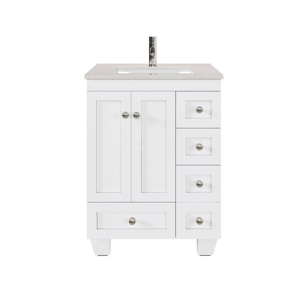 White 24" Bathroom Vanity with Carrara Quartz Top and Sink