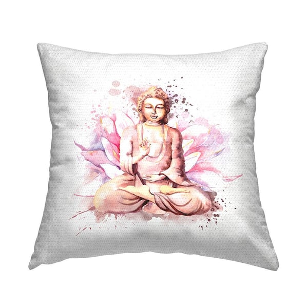 Stupell Industries Pink Lotus Buddha Portrait Pink Square Outdoor Throw Pillow