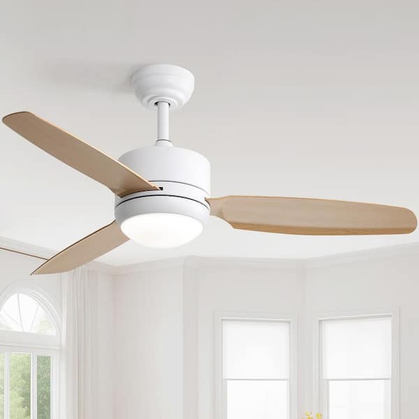 CACI Mall 46 in. Indoor/Outdoor White Downrod Modern Ceiling Fan with Integrated LED and 6 Speed DC Remote