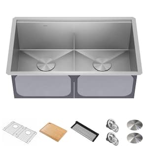 Kore 30 in. Undermount Double Bowl 16 Gauge Stainless Steel Kitchen Workstation Sink with Accessories