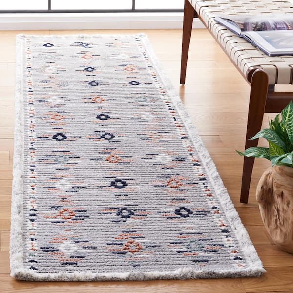 Marrakesh Gray/Blue Rust 2 ft. x 8 ft. Geometric Striped Runner Rug