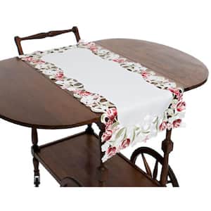 Lush Rosette 16 in. x 34 in. White Embroidered Cutwork Table Runner
