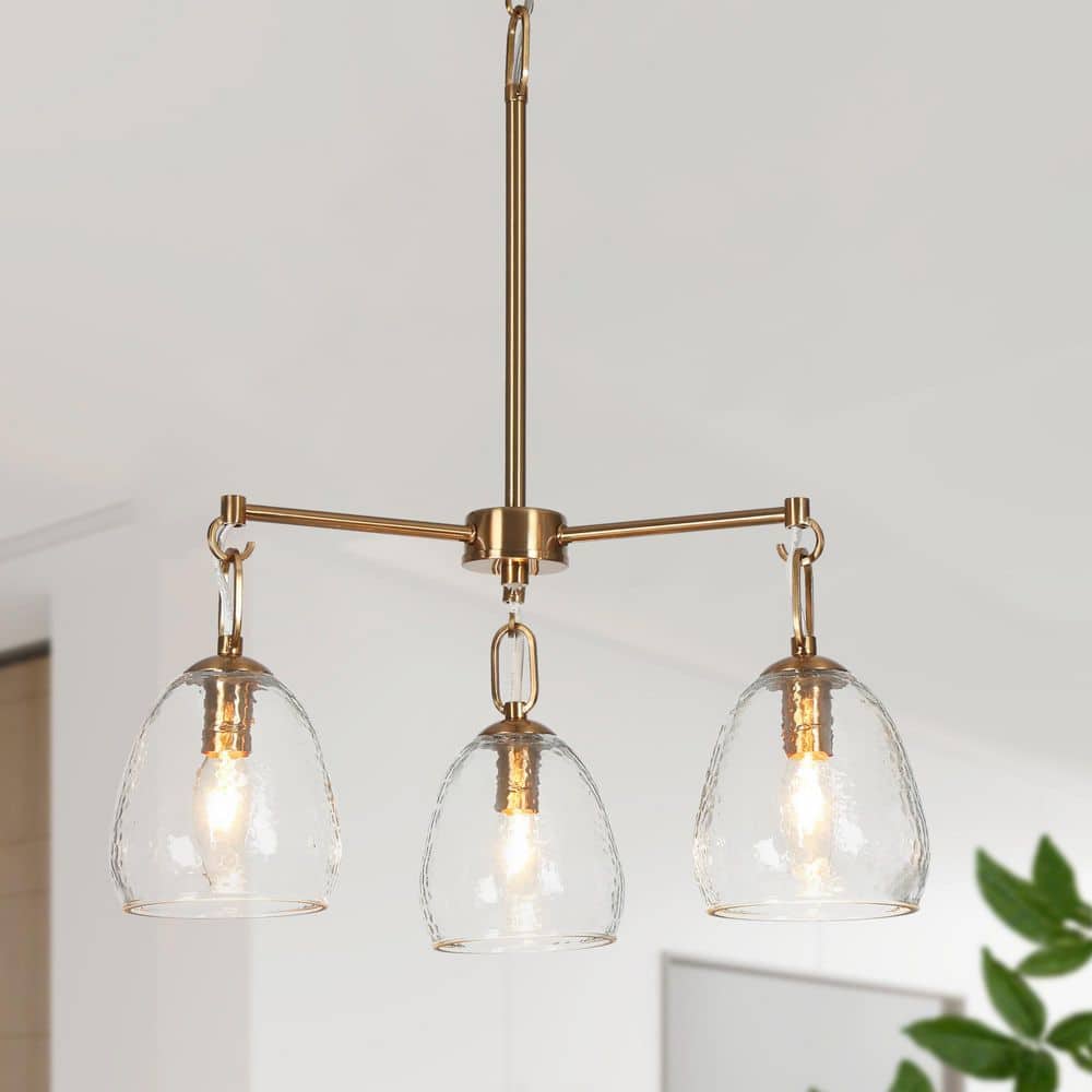 Fizzla 19.3 in. 3-Light Plated Brass Mid-Century Modern Island Chandelier for Dining Room with Dome Ripple Glass Shades price history on PriceWatchPro