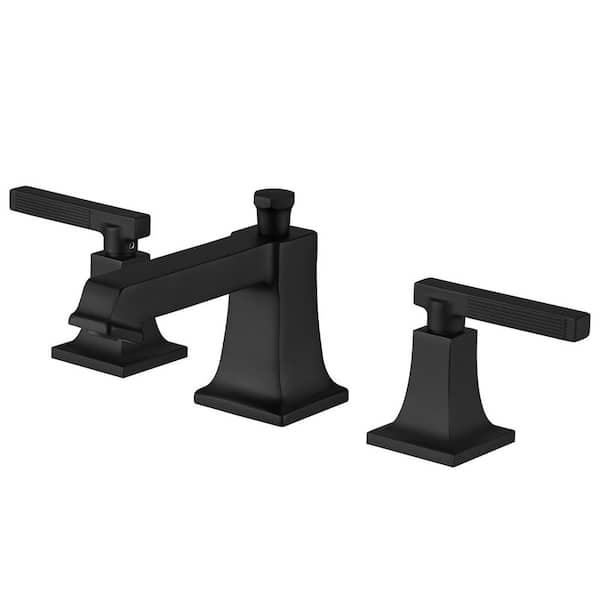 8 in. Widespread Double Handle Bathroom Faucet with Drain Kit Included in Matte Black
