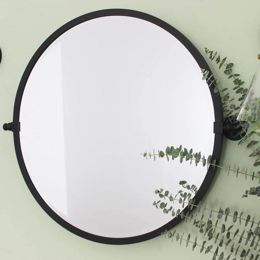 26'' Round Black Metal Framed Bathroom Vanity Mirror