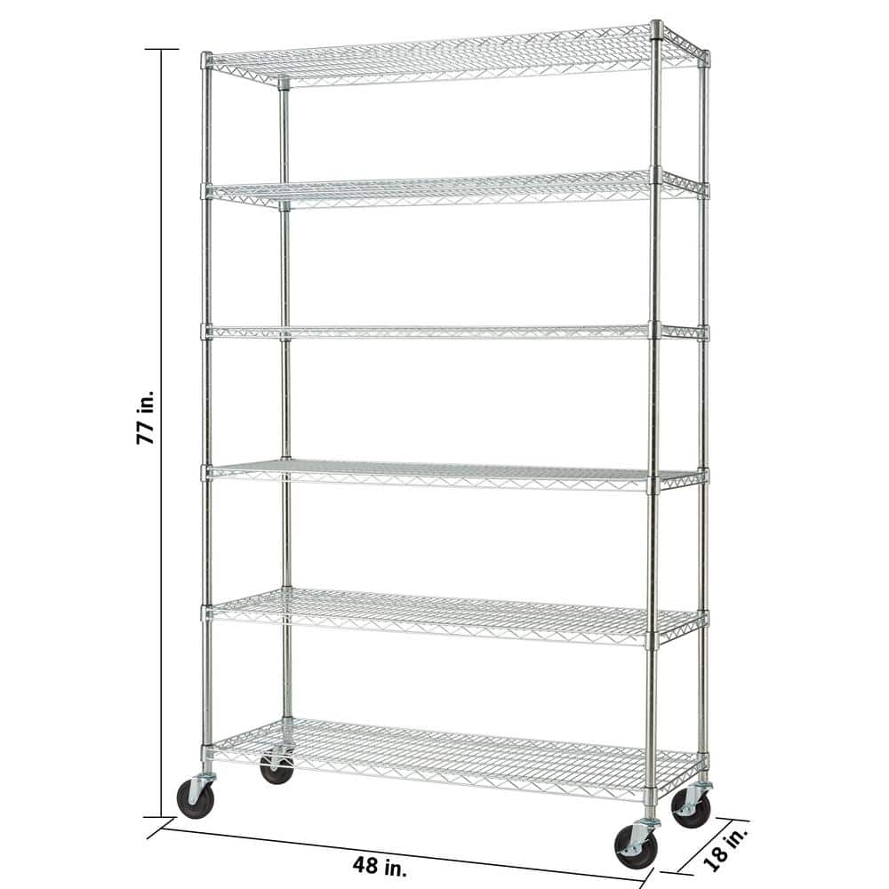Chrome 6-Tier Wire Shelving with Wheels for Kitchen and Garage