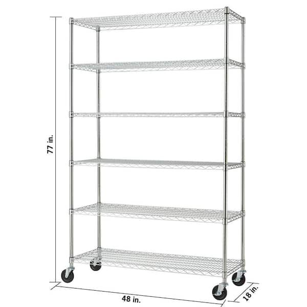 EcoStorage Chrome 6-Tier Rolling Steel Wire Shelving Unit (48 in. W x 77 in. H x 18 in. D)