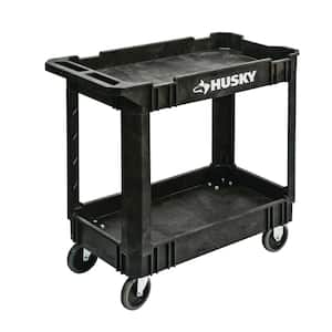 2-Tier Plastic 4-Wheeled Service Cart in Black
