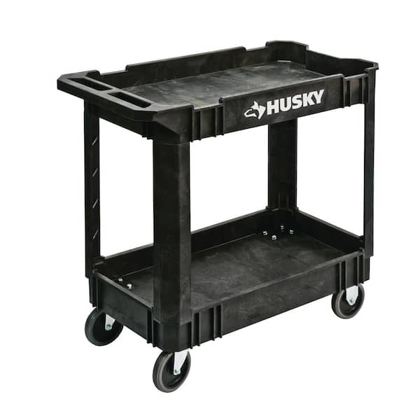 Husky 2-Tier Plastic 4-Wheeled Service Cart in Black