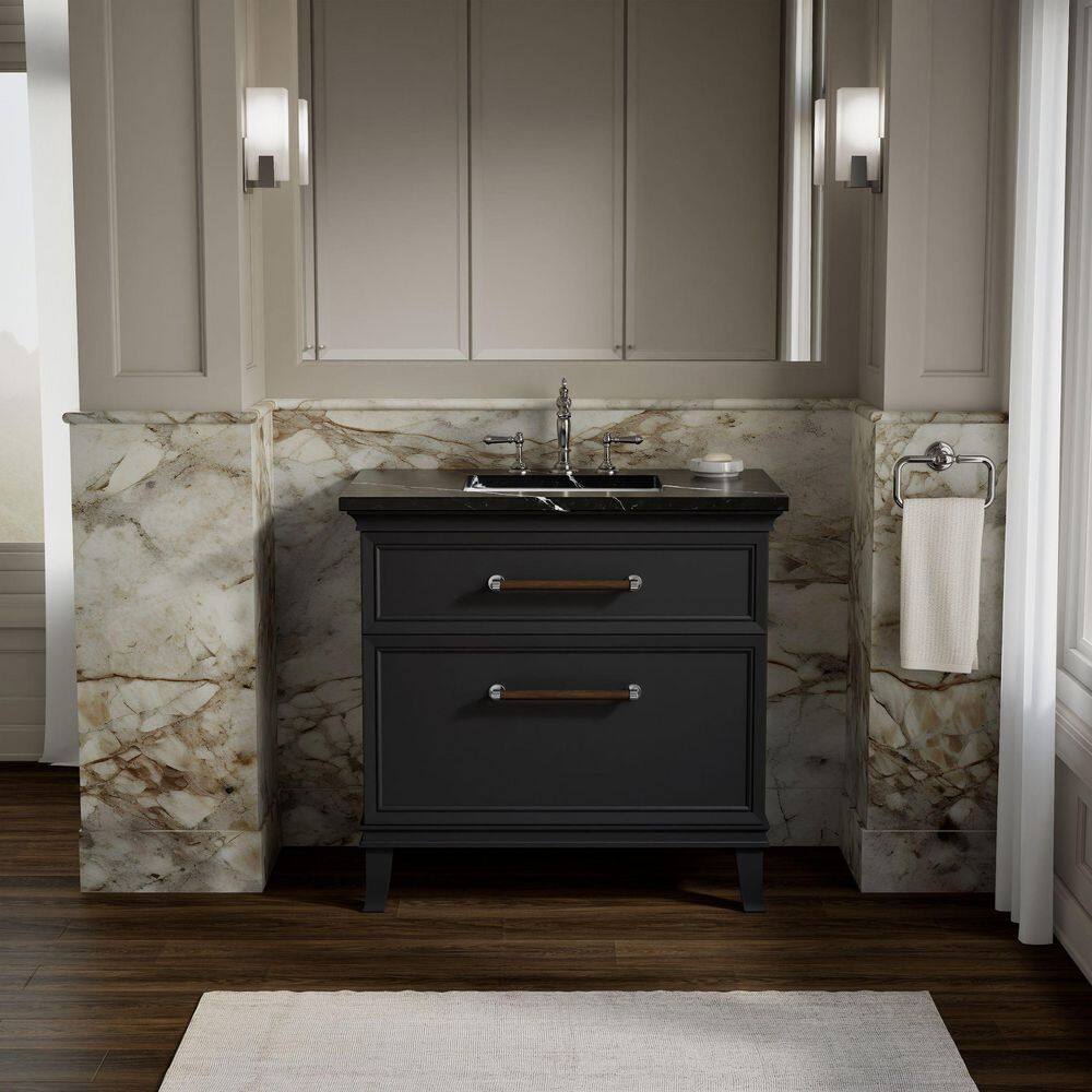 Artifacts 36 in. Freestanding Slate Grey Bath Vanity with Black Eternal Marquina Quartz Top And Chrome Hardware price history on PriceWatchPro