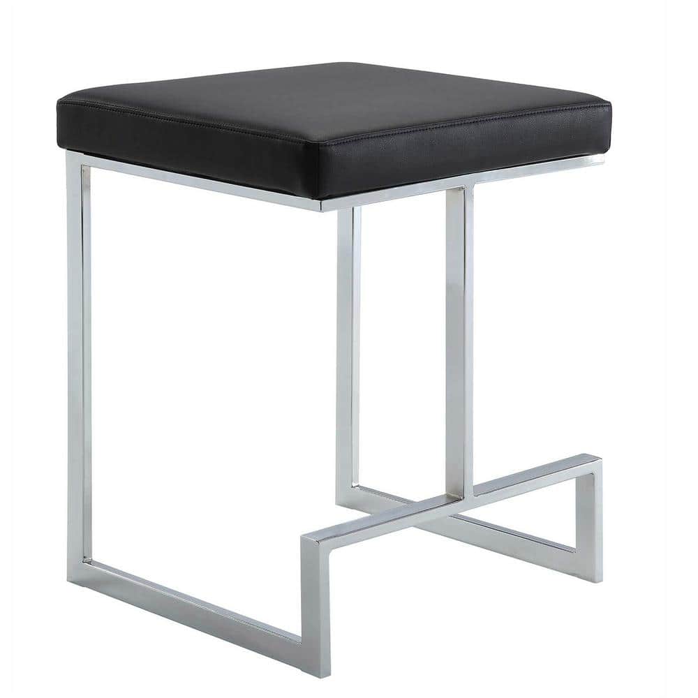 Kafka 24" Black Faux Leather and Chrome Counter Stool