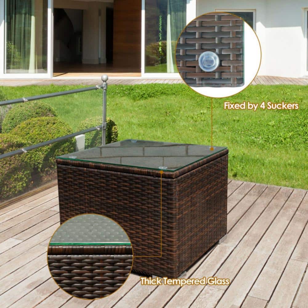 Beige 3-Piece Rattan Patio Conversation Set with Cushions