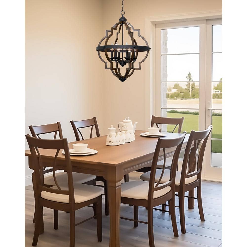 Capistrano 28" Walnut and Black Farmhouse Chandelier