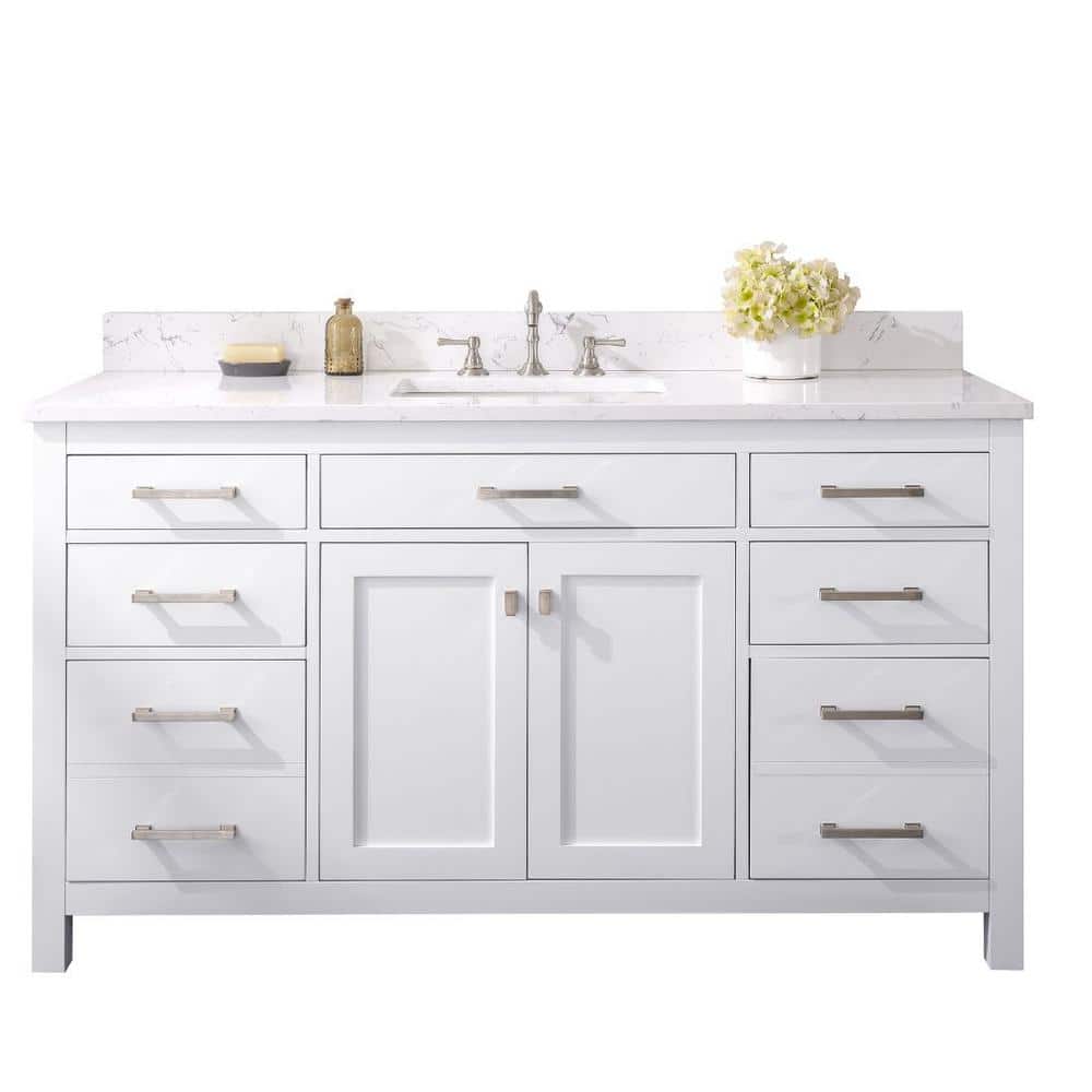 Jasper 60'' White Freestanding Single Bathroom Vanity with Carrara Top