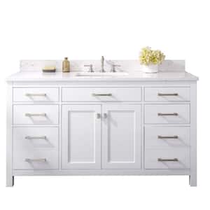 Jasper 60 in. W x 22 in. D Bath Vanity in White with Engineered Stone Vanity Top in Carrara White with White Sink
