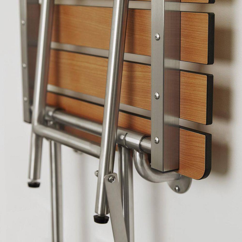 24-inch Teak and Stainless Steel Wall-Mounted Shower Bench