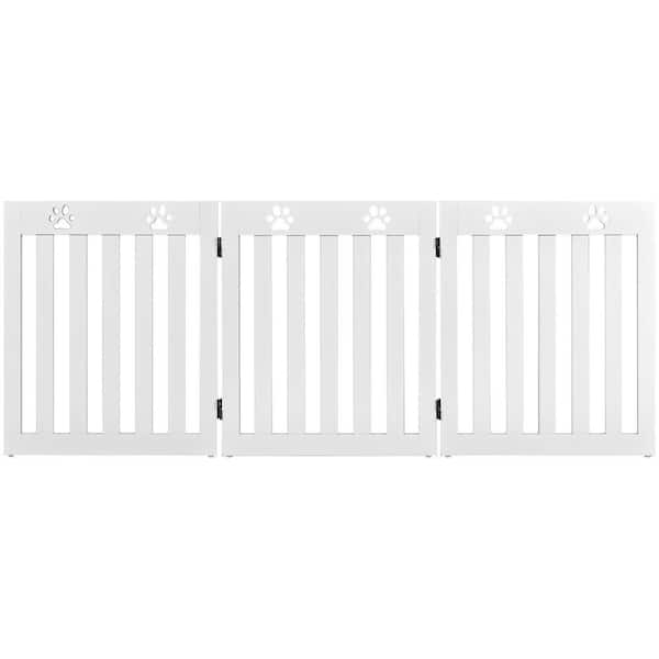 ANGELES HOME 24 in. Folding Wooden Freestanding Dog Gate with 360° Flexible Hinge for Pet-White