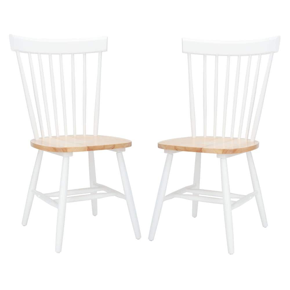 Windsor White/Natural Malaysian Oak Spindle Side Chair, Set of 2