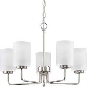 Merry 5-Light Brushed Nickel Etched Glass Transitional Chandelier Light
