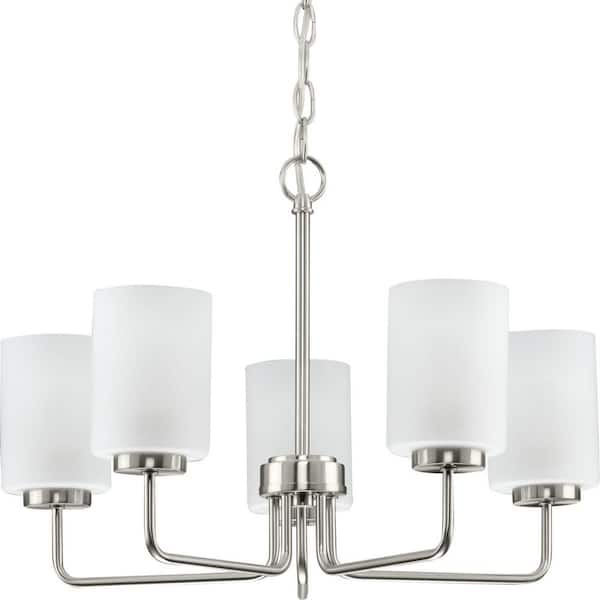 Merry 5-Light Brushed Nickel Etched Glass Transitional Chandelier Light