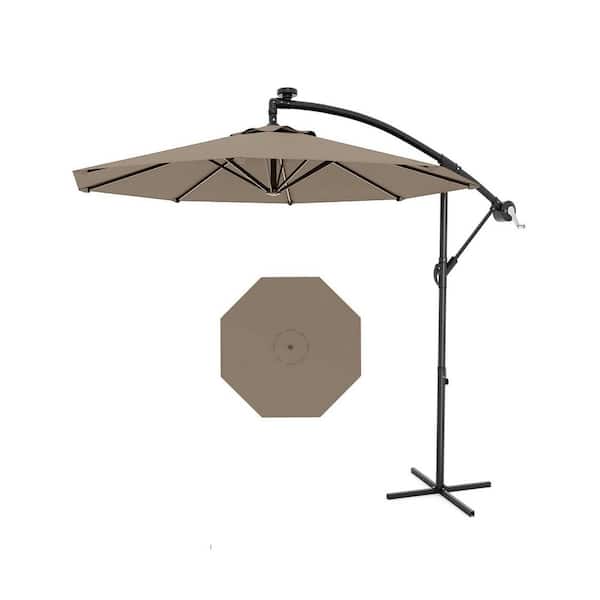 10 ft. 360° Rotation Cantilever Offset Patio Umbrella in Tan with Tilt Adjustment and Cross Base