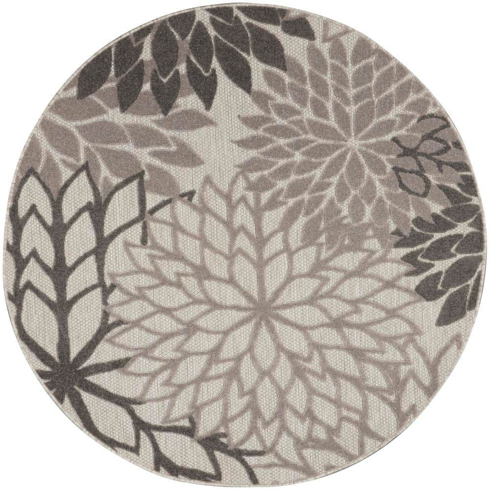 Aloha Gray 4 ft. x 4 ft. Round Floral Modern Indoor/Outdoor Patio Area Rug price history on PriceWatchPro