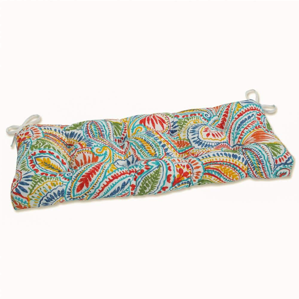 Pillow Perfect Paisley Rectangular Outdoor Bench Cushion in Blue/Multi ...