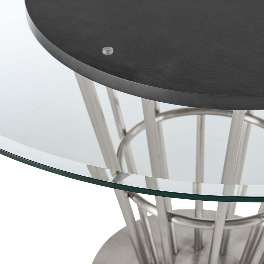 Veronica 48'' Round Glass and Walnut Dining Table