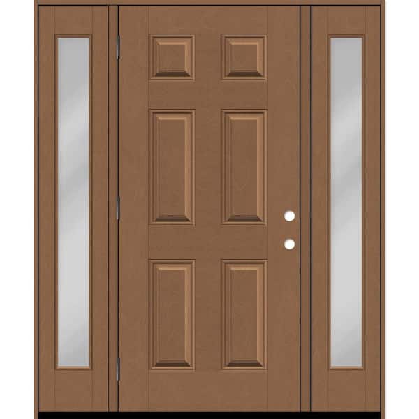 Steves & Sons Regency 60 in. x 80 in. 6 Panel RHOS Autumn Wheat Stain Mahogany Fiberglass Prehung Front Door Clear10 in. SLs 6-9/16