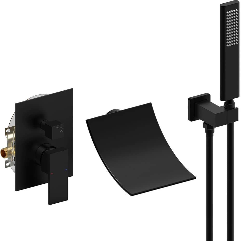 1-Spray Wall Mount Handheld Shower Head with 6.3 in. Waterfall Tub Faucet 2.0 GPM in Matte Black price history on PriceWatchPro