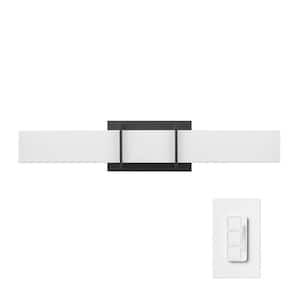 Horizon 24 in. 1-Light LED Integrated Black Vanity-Light with Frosted Acrylic Diffuser and Wall Mounted Dimmer Remote