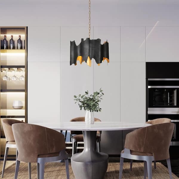 LNC Dracaena 4-Light Gold Leaf Geometric Chandelier with