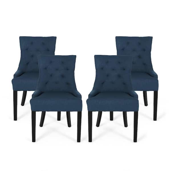 Noble House Hayden Navy Blue Fabric Upholstered Side Chair (Set of 4)