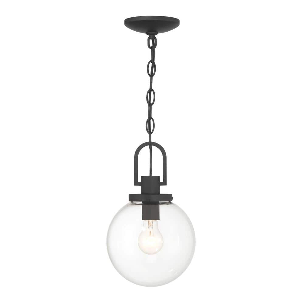 Wenston 12.875 in. 1-Light Sand Black Dimmable Indoor/Outdoor Pendant Light with Clear Glass Shade and No Bulb Included price history on PriceWatchPro