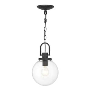 Wenston 12.875 in. 1-Light Sand Black Dimmable Indoor/Outdoor Pendant Light with Clear Glass Shade and No Bulb Included