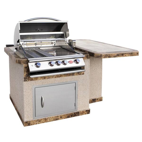 Cal Flame 4-Burner, 6 ft. Stucco with Tile Top Propane Gas Grill Island ...