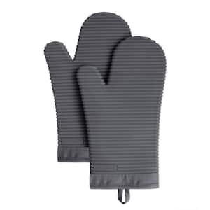 Ribbed Soft Silicone Charcoal Grey Oven Mitt Set (2-Pack)