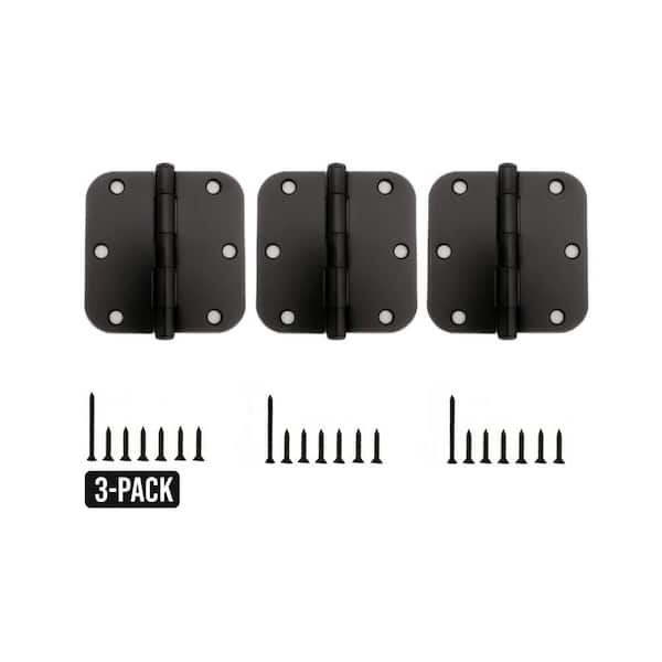 Everbilt 3-Pack 3-1/2 in. x 5/8 in. Radius Matte Black Butt Door Hinge