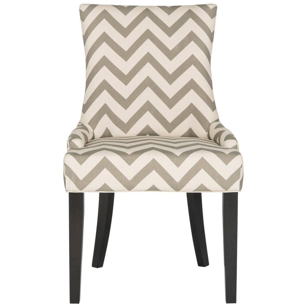 Espresso Finish Gray Linen Upholstered High Side Chair