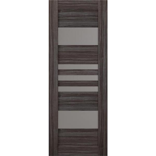 Belldinni Leti 18 in. x 80 in. No Bore Solid Core 5-Lite Frosted Glass Gray Oak Finished Wood Composite Interior Door Slab