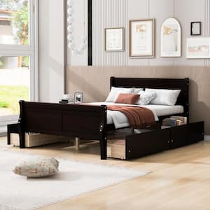 Espresso(Brown) Wood Frame Full Size Platform Bed with 4 Storage Drawers on Each Side and Additional Slats Support Legs