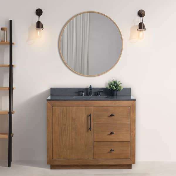 42 in. W x 22 in. D x 38 in. H Single Sink Bathroom Vanity in Tan with Black Limestone Top