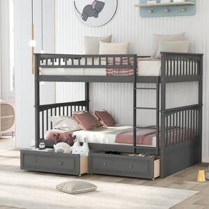 Harper & Bright Designs White Full Over Full Wood Bunk Bed With 2 