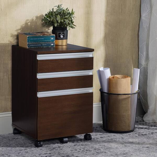 Brown 3 Drawer Mobile Filing With 5 Rolling Wheels 836