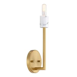 Star Dust 5.25 in. 1-Light Brushed Gold Wall Sconce Light with Natural Marble Accent for Bathrooms