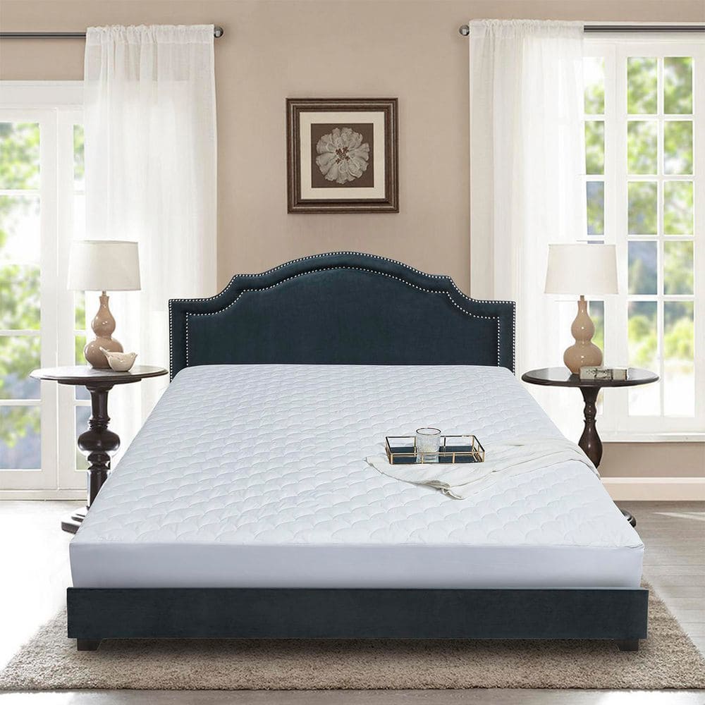 King White Cotton Waterproof Mattress Pad with Polyester Fill