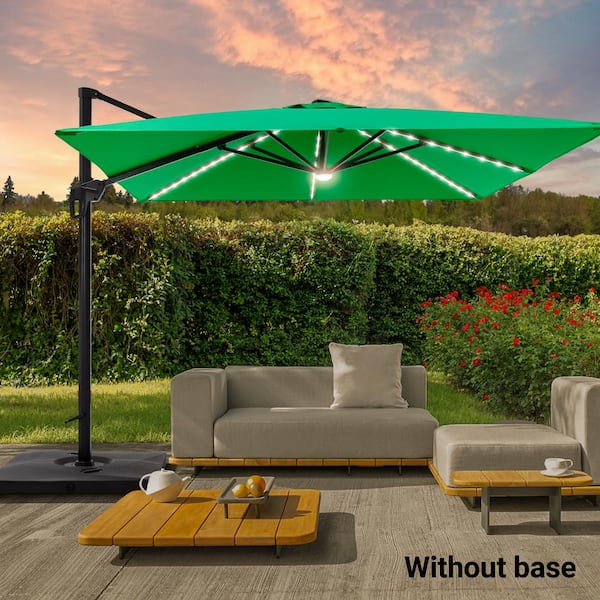 Sonkuki 10 ft. Aluminum Pole Cantilever Solar LED Patio Umbrella 360° Rotation and Infinite Canopy Angle Adjustment, Kelly Green