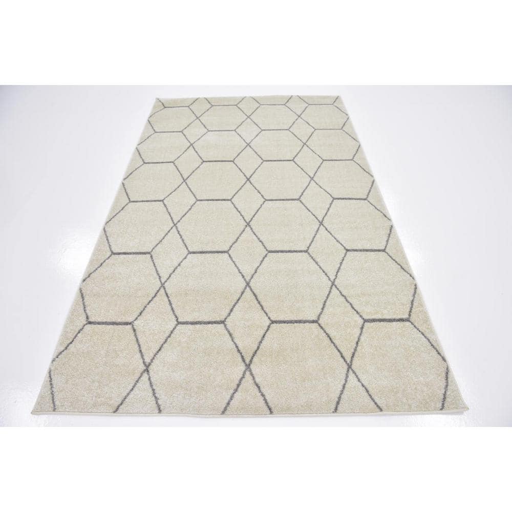 Ivory Trellis Rectangular Easy-Care Synthetic Area Rug