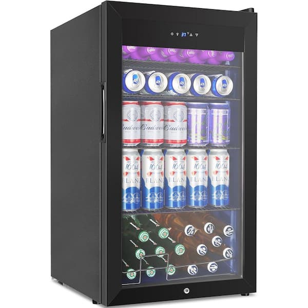 18 in. single zone 128-Cans Beverage Cooler in Black with Glass Door and 4 Removable Shelves for Drink Beer Soda Wine